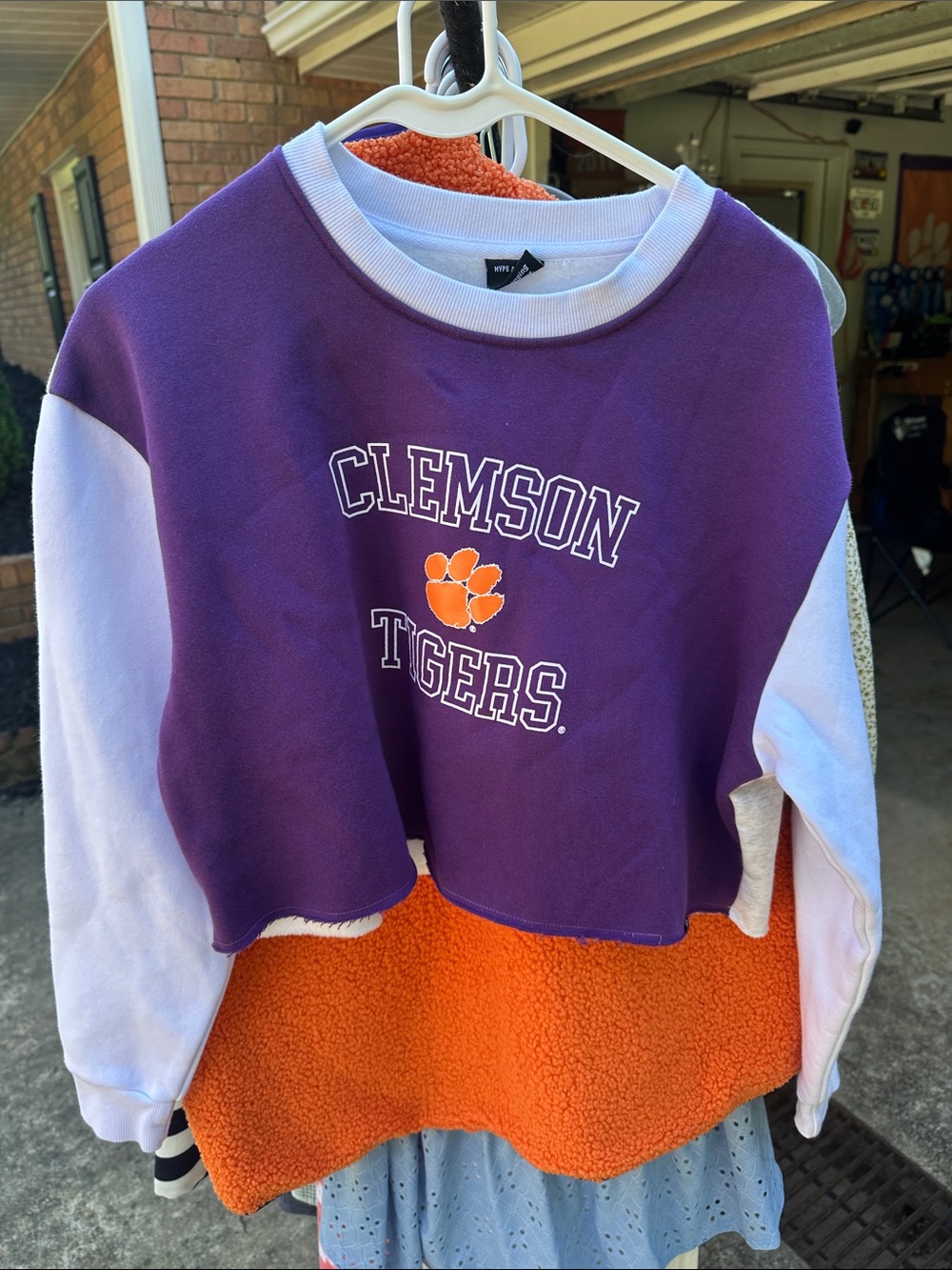 Clemson Tigers Cropped Crewneck Sweatshirt - Purple/White
